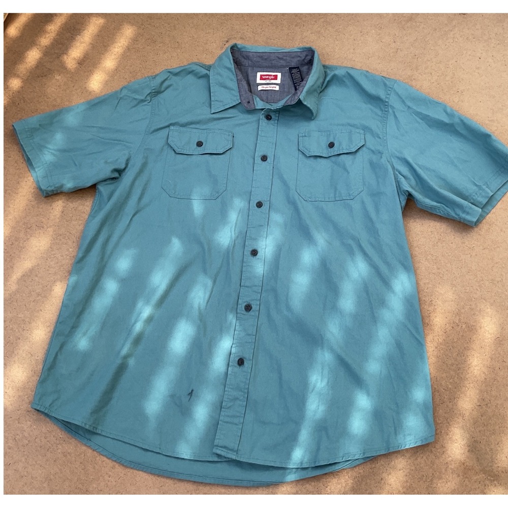Wrangler Flex for Comfort Mens XL Teal Short Sleeve Button Down Work Shirt